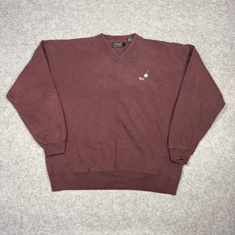 Vintage C&B Sport Croft & Barrow Burgundy V-Neck Golf Sweatshirt Mens Large